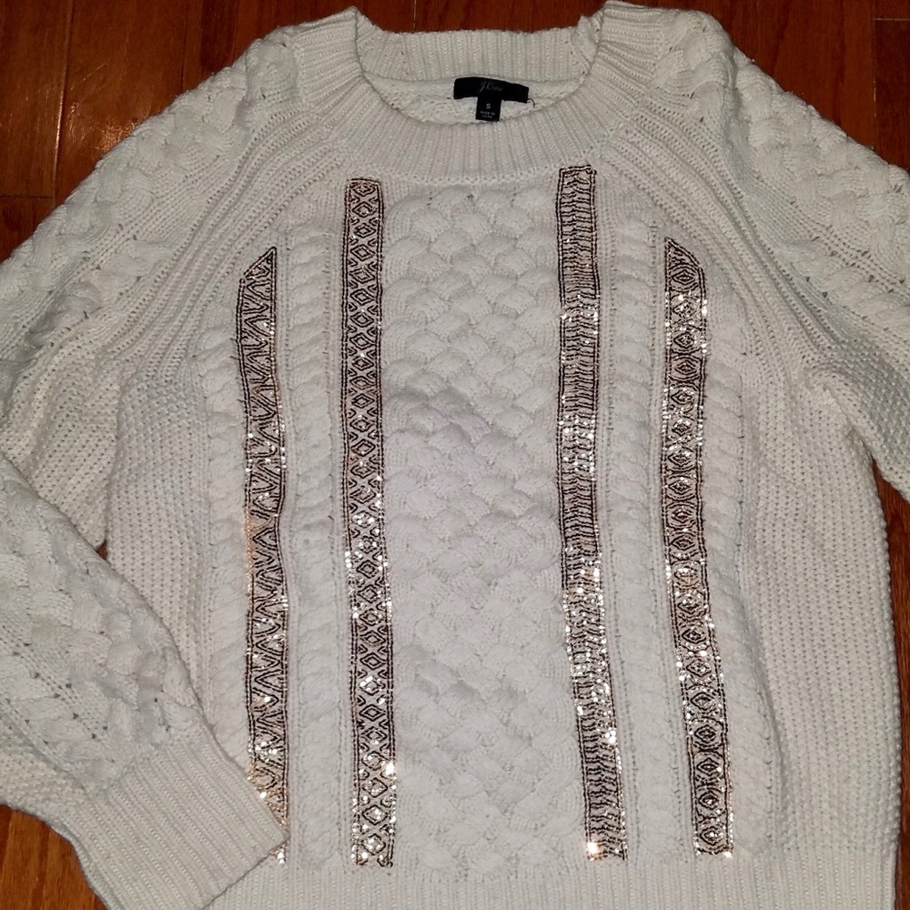 JCrew sequined detail cream sweater